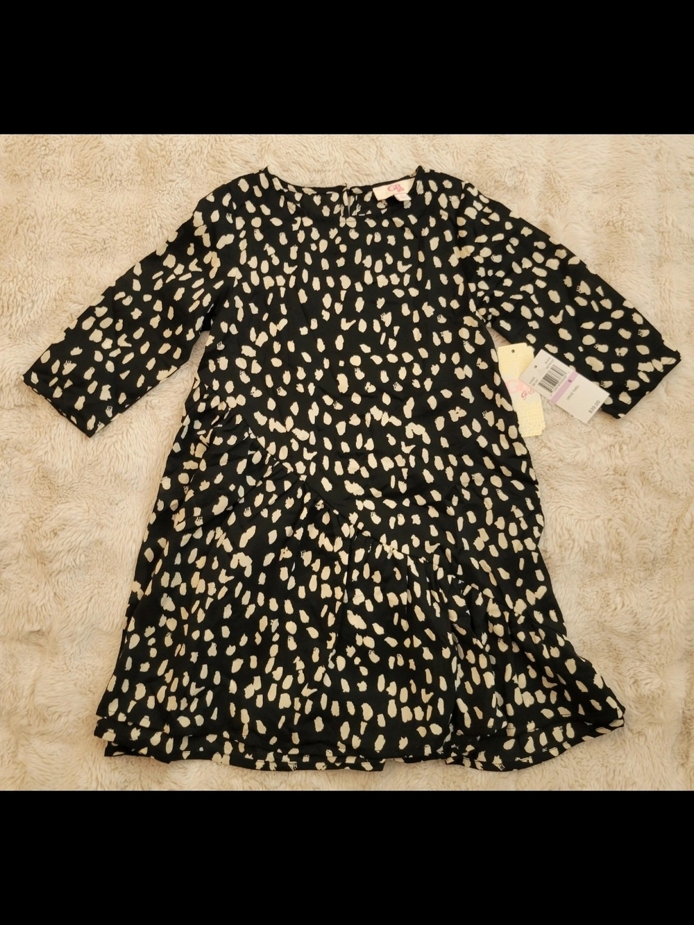 GB Girls Black and White Dot Print Tiered Dress